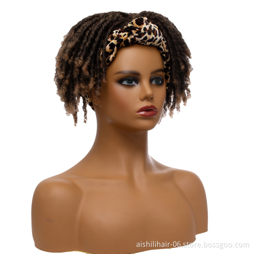 Wholesale price stort mix brown with light brown heat resistant fiber afro twist curly headband wig for women